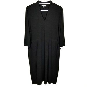 Habitat Women's V Neck Pocket Dress Size L Black 3/4 Sleeve Lagenlook Stretch